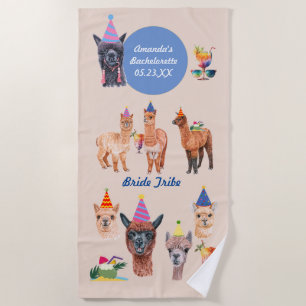 Serviette De Plage Fêtes de Lamas Amusants et Cocktails Enterrement d