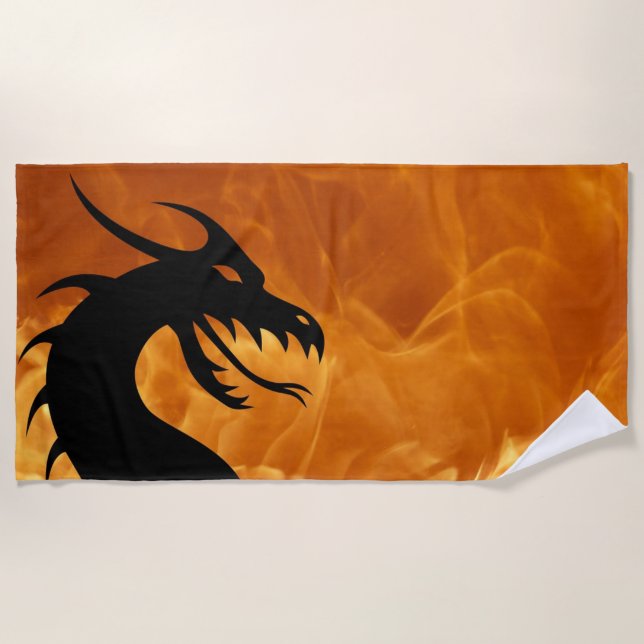 Serviette De Plage Feu de dragon noir et chaleur (Devant)