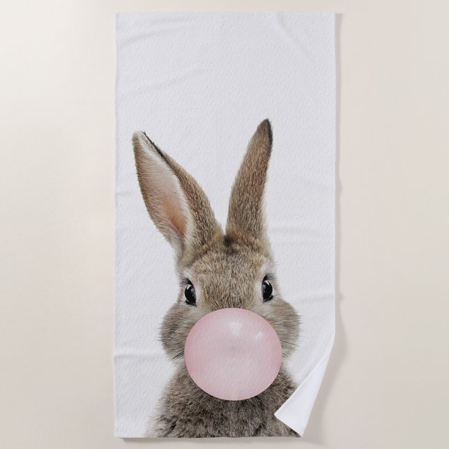Serviette De Plage Feu de lapin rose bulle gomme (Devant)