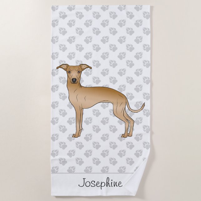 Serviette De Plage Feu Italien Greyhound Cute Dog Avec Nom Personnali (Devant)