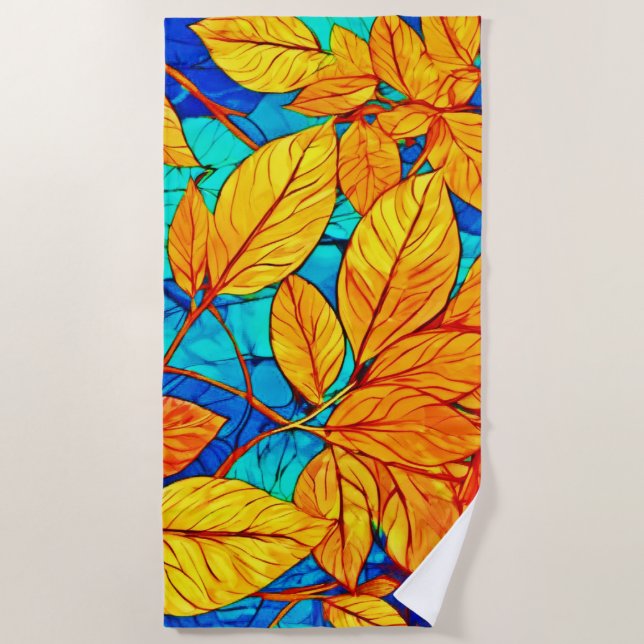 Serviette De Plage Feuillage d'automne doré : Peinture Feuille brilla (Devant)