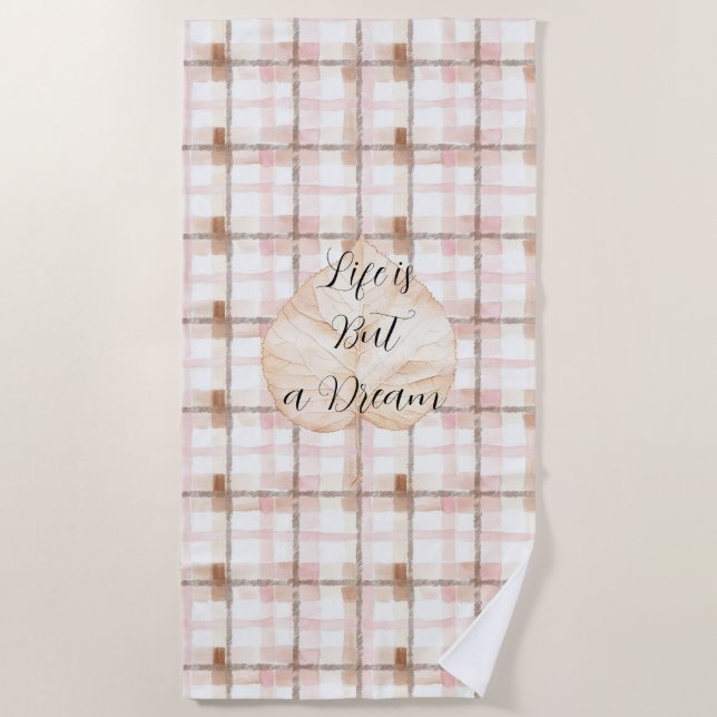 Serviette De Plage Feuille à carreaux rayés rose marron blanc (Devant)