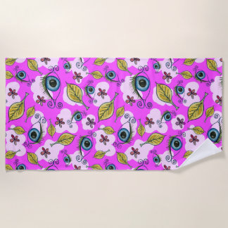 Serviette De Plage Feuille de fleur des yeux_pourpre