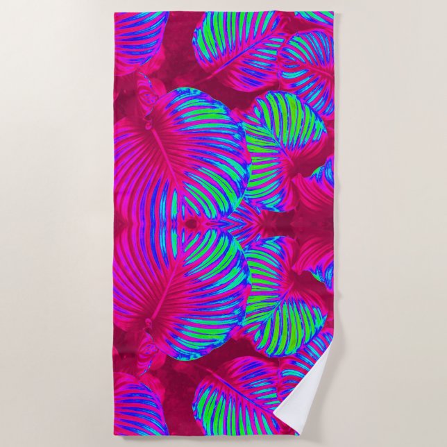 Serviette de plage Feuille Tropical Lush Magenta (Devant)