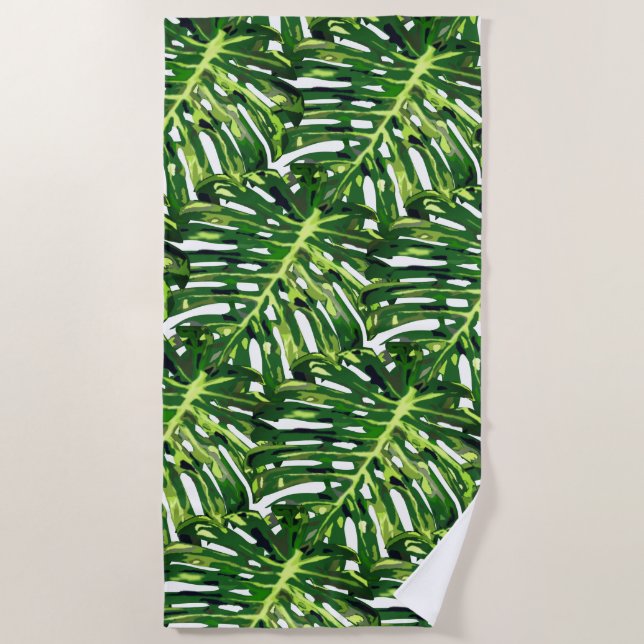 Serviette de plage Feuille Tropical Vert (Devant)