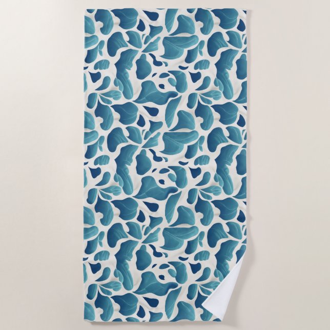 Serviette De Plage Feuilles Abstraits blancs et bleus | Coast Beach T (Devant)