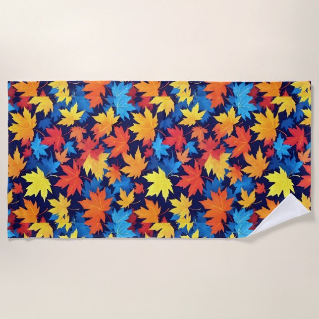 Serviette De Plage Feuilles Colorées D'Automne Sur Arrière - plan Ble (Devant)