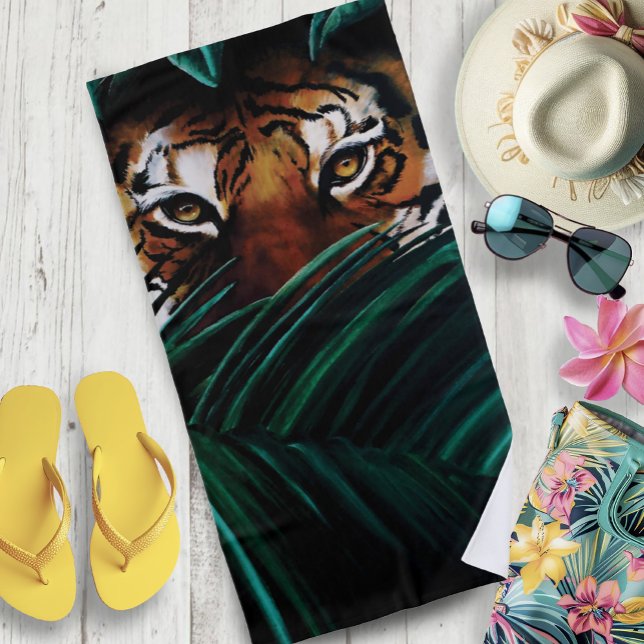 Serviette De Plage Feuilles de la jungle verte de Tiger (Créateur téléchargé)