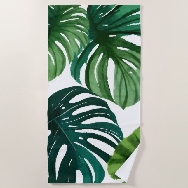 Serviette De Plage Feuilles de Monstera Aquarelle (Devant)