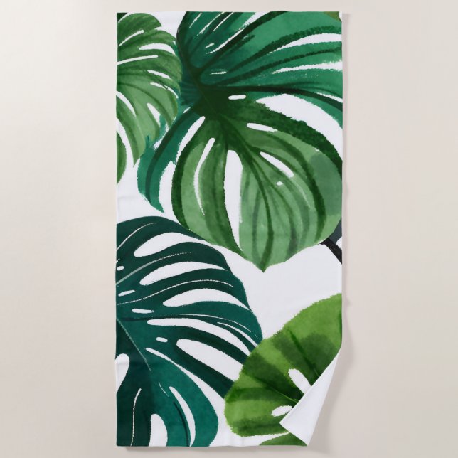 Serviette De Plage Feuilles de Monstera Aquarelle Botanique Moderne (Devant)