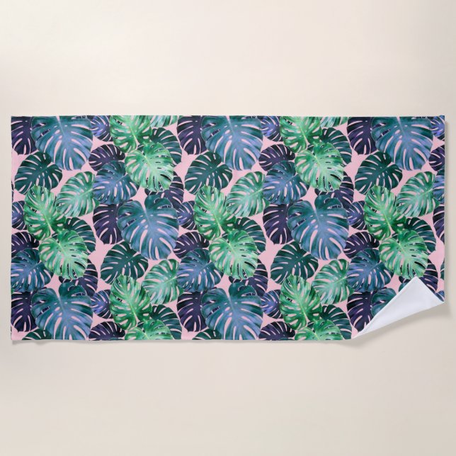 Serviette De Plage Feuilles de Monstera Tropical (Devant)