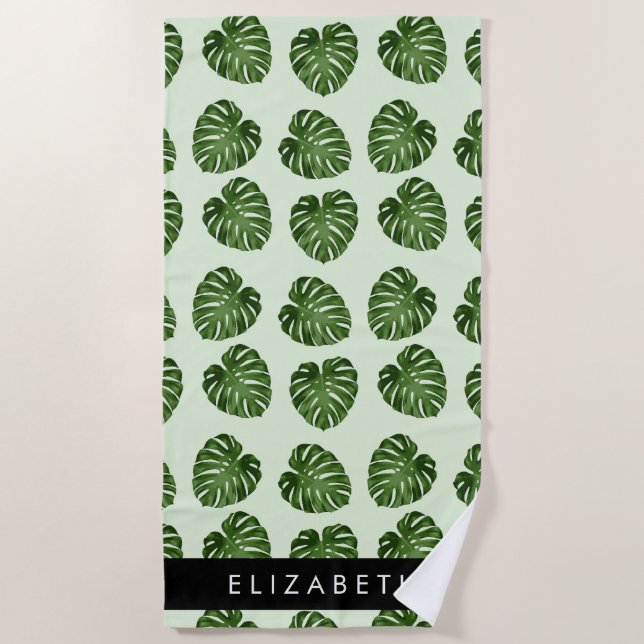 Serviette De Plage Feuilles de palme, Motif tropical, Votre nom (Devant)