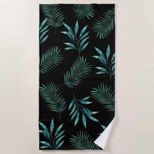 Serviette De Plage Feuilles de palmier noir et vert