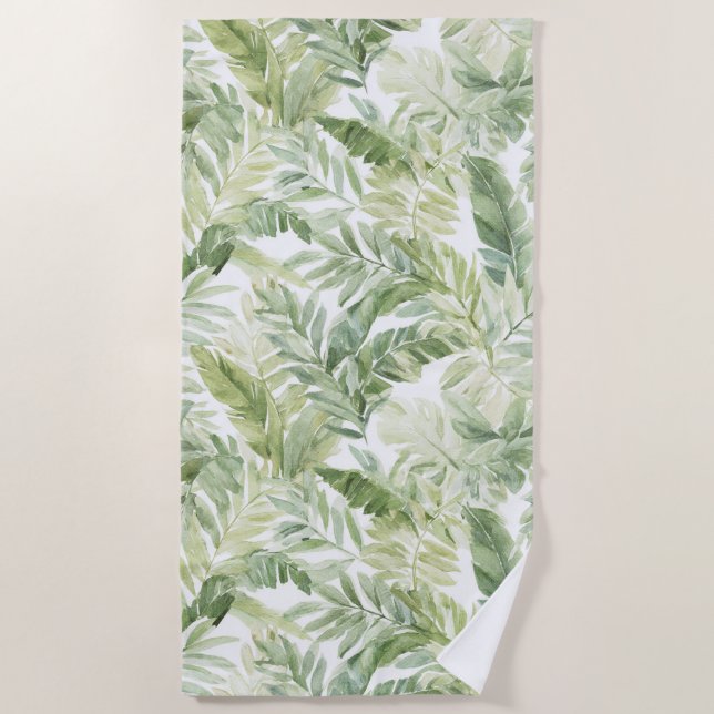 Serviette De Plage Feuilles de palmier vert tropical (Devant)
