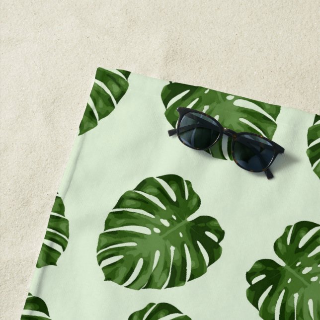 Serviette De Plage Feuilles de palmiers, Feuilles verts, Motif tropic (En situation)
