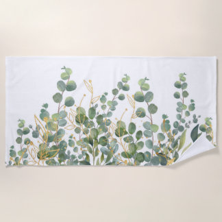 Serviette De Plage Feuilles D'Eucalyptus Botanique Or Et Vert