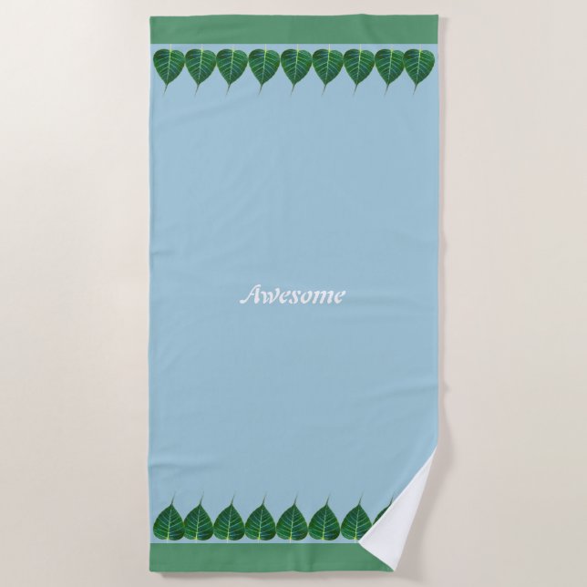 Serviette De Plage Feuilles plantes sur bleu clair Personnalisé (Devant)