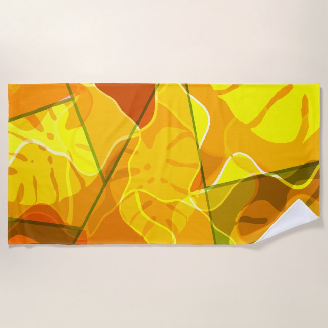 SERVIETTE DE PLAGE FEUILLES TROPICALES ABSTRAITES (Devant)
