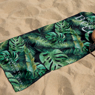 Serviette De Plage Feuilles tropicales de Monstera Palm Banana   Mono
