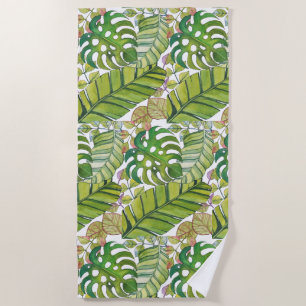 Serviette De Plage Feuilles Tropicaux En Aquarelle