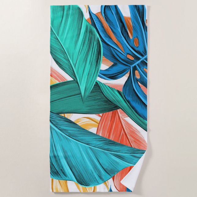 Serviette De Plage Feuilles tropicaux exotiques (Devant)
