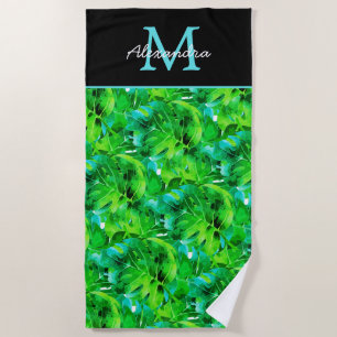 Serviette De Plage Feuilles tropicaux modernes Vert Turquoise Bleu no