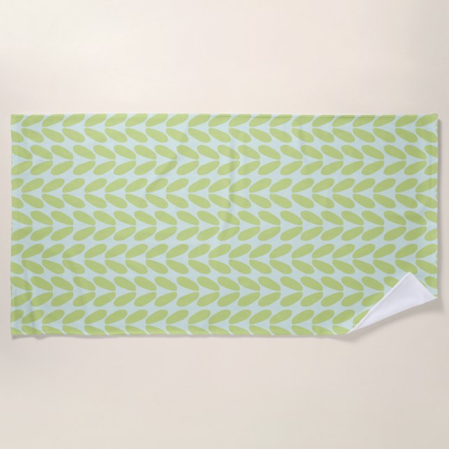 Serviette De Plage Feuilles verts sur Pastel Blue (Devant)