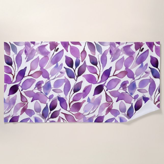 Serviette De Plage Feuilles Violettes (Devant)