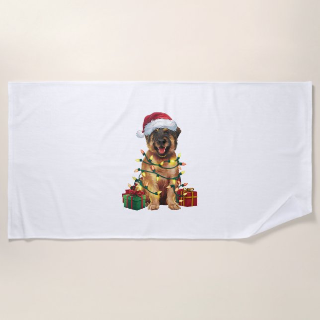 Serviette De Plage Feux de Noël Éclairage Père Noël Leonberger Chien  (Devant)