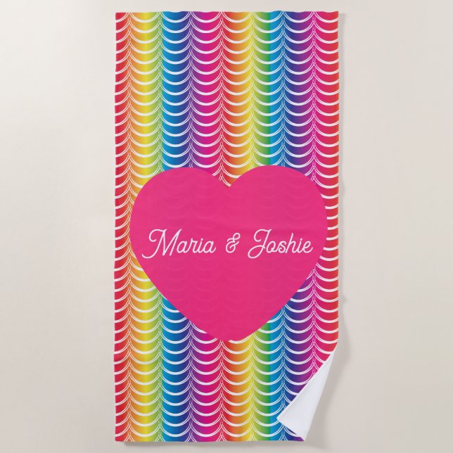 Serviette De Plage Fierté de Sirène Arc-en-Ciel Cœur (Devant)