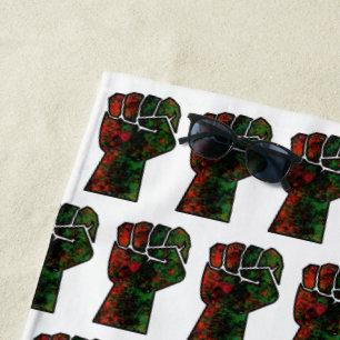 Serviette De Plage fierté noire drapeau rouge vert poing panafricain