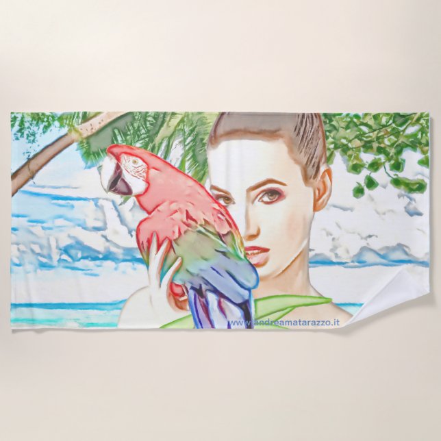 Serviette De Plage Fille avec un perroquet (Devant)
