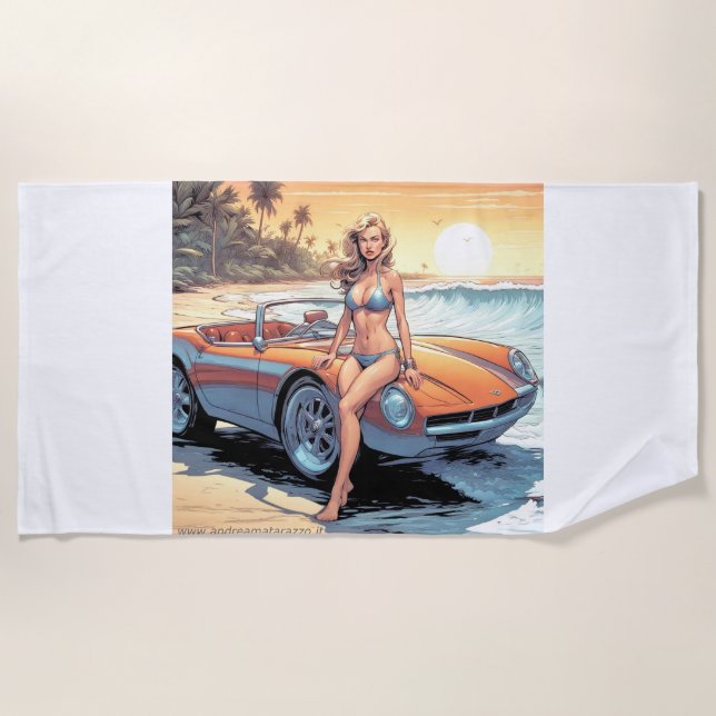Serviette De Plage Fille avec voiture de sport (Devant)