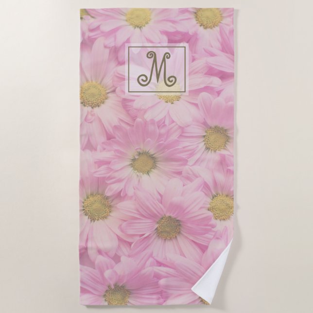 Serviette De Plage Fille Blush Rose Daisers Personnalisé Monogramme (Devant)