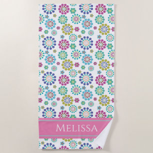 Serviette De Plage Fille colorée Motif Fleur de point personnalisé