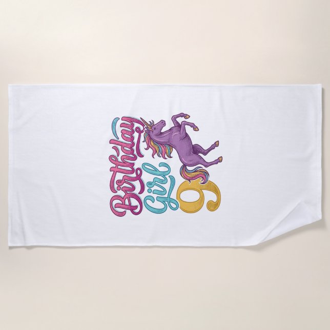 Serviette De Plage Fille d'anniversaire 9 Licorne Dessin de gravure v (Devant)