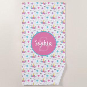 Serviette De Plage Fille de monogramme personnalisée par visage