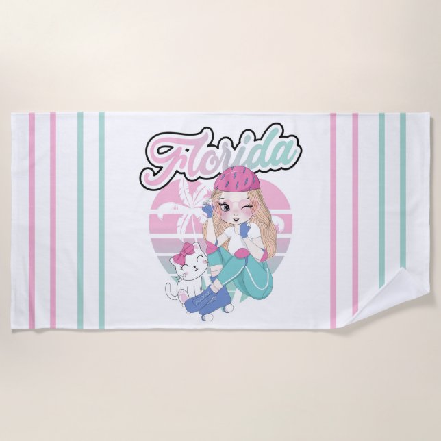 Serviette De Plage Fille Floride mignonne (Devant)
