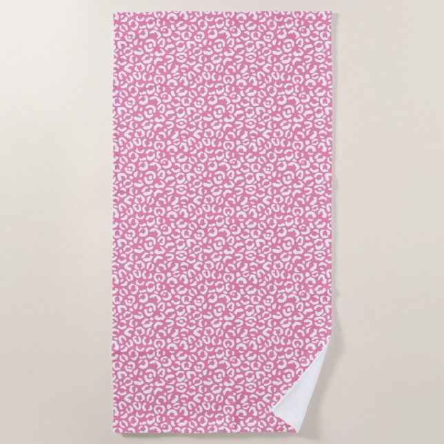 Serviette De Plage Fille Glam Empreinte de léopard rose blanc (Devant)