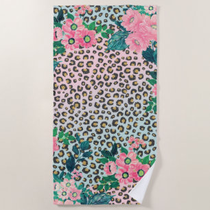 Serviette De Plage Fille Pink Mint Ombre Floral Parties scintillant E