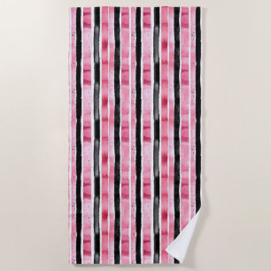 Serviette De Plage Fille rose blanc rayures noires