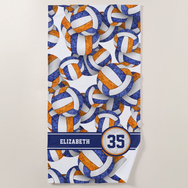Serviette De Plage filles bleu orange volleyballs motif personnalisé (Devant)