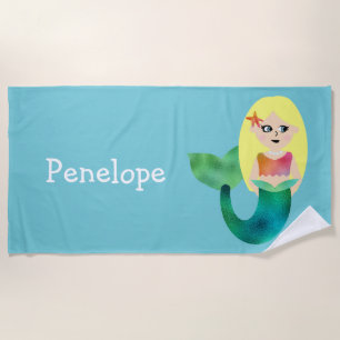 Serviette De Plage Filles blondes personnalisées de rose de sirène