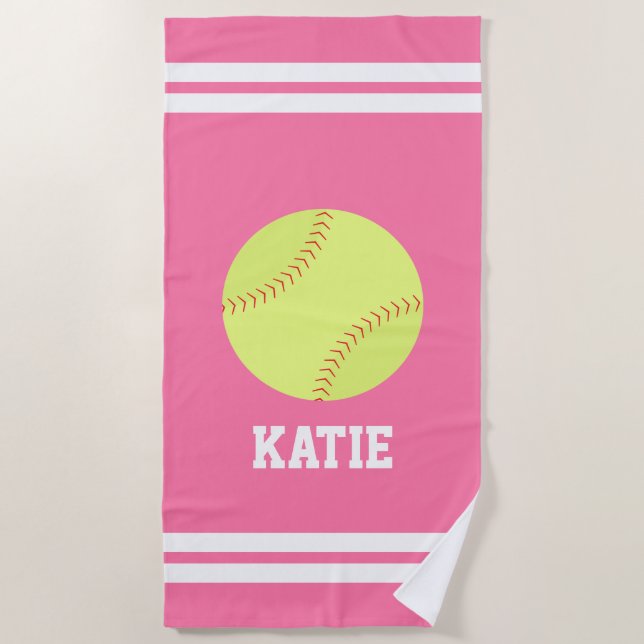 Serviette De Plage Filles de softball personnalisées (Devant)