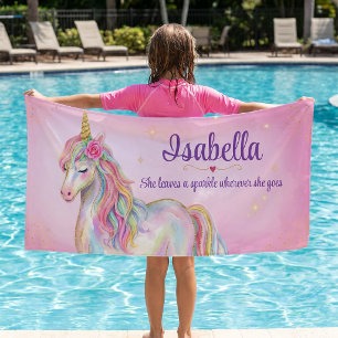Serviette De Plage Filles Mignon Licorne Rose Personnalisé Enfants