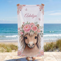 Filles Mignon Rose Floral Cheval Nom Personnalisé