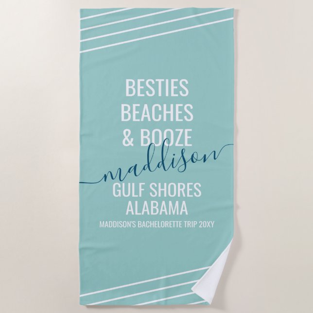 Serviette De Plage Filles Trip Besties Plages Booze Texte modifiable (Devant)