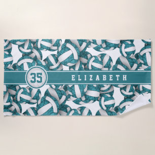 Serviette De Plage Filles turquoise blanc volleyballs motif personnal
