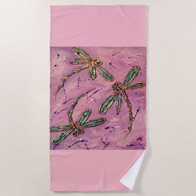 Serviette De Plage Fizz rose Flit Dragonfly (Devant)