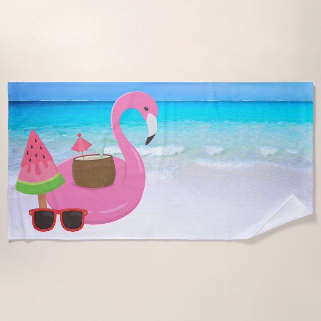 Serviette De Plage Flamant rose Beach Towel (Devant)